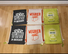 6x Turnbeutel Kordelzug Bier-Spruchmotiv Getr&auml;nke & Bier schwarz/wei&szlig;/gr&uuml;n