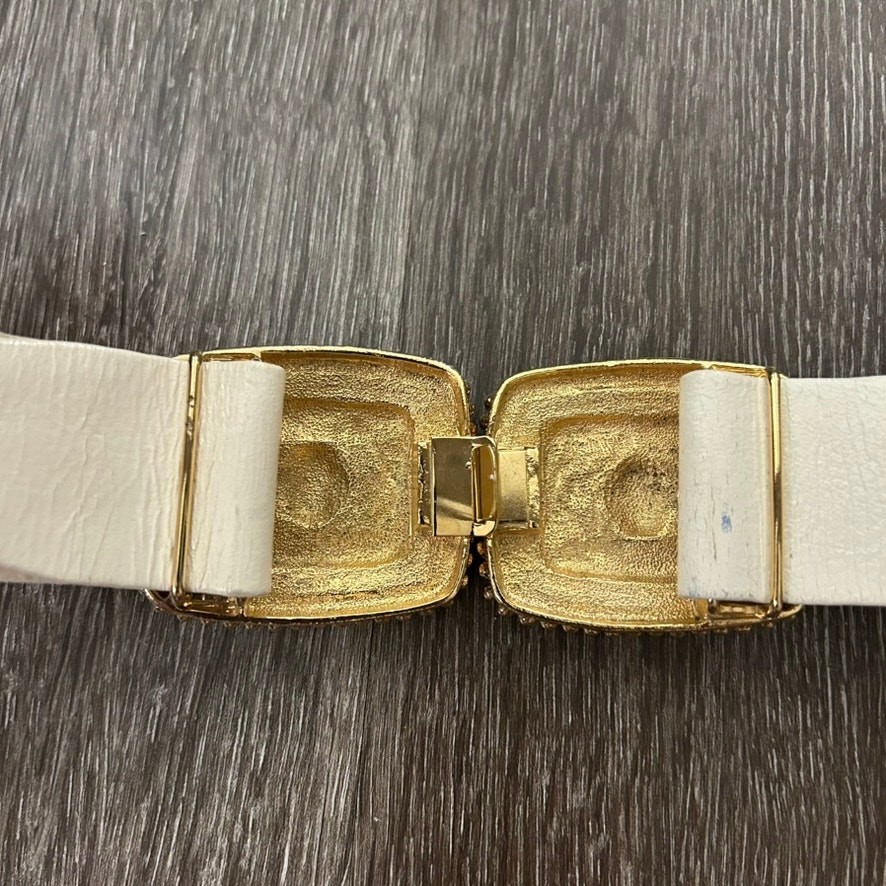 Vintage St. John White Leather Belt Sz 6 Gold Sta… - image 7
