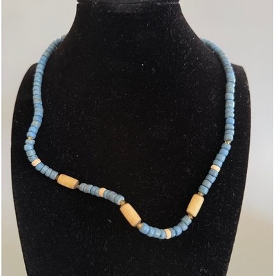 Vintage Blue Beaded Choker Necklace 18'' Casual Surf Beach Vibes Summer READ