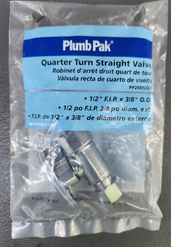 (25 Pk) Plumb Pak PP20053LF 1/4 Turn Straight Shut-Off Valve, 1/2 X 3/8 In