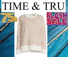 Time and Tru Women's XXL 22 Beige Leopard Print Crewneck Sweatshirt Long Sleev