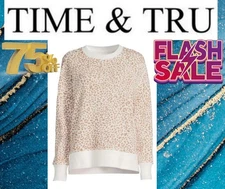 Time and Tru Women's XXL (22) Beige Leopard Print Crewneck Sweatshirt Long Sleev