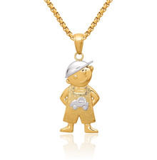 14K Solid Yellow Gold Boy Hands Pockets Necklace