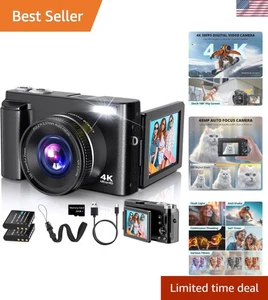 Versatile 48MP 4K Digital Camera with 2 Batteries and 180° Screen for Streamers