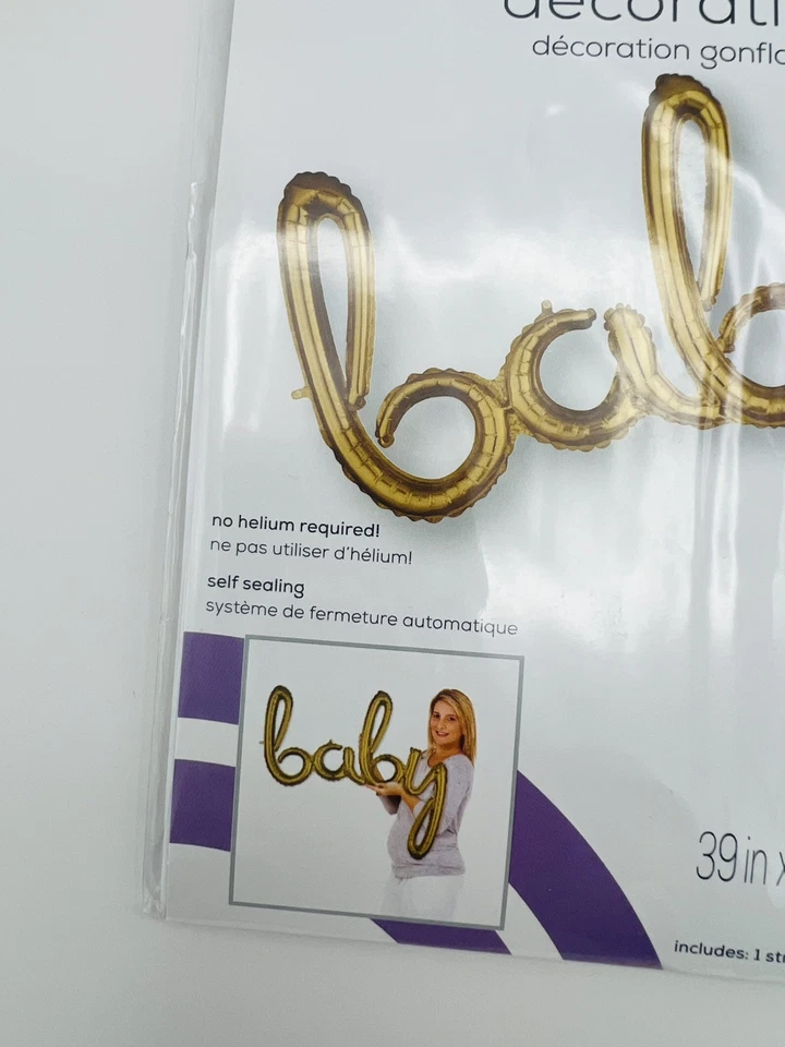 Anagram Air-Filled Decoration Balloon, BABY, Gold-colored, No Helium Required! - Image 3 of 4