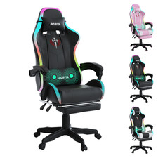 PORIYA Gaming Chair Ergonomic Office Computer Chair w/ Footrest RGB LED Light