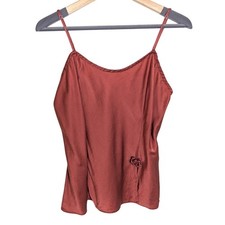 VTG Victoria's Secret Gold Label 100 Silk Rose Red Cami Women M Coquette Y2K