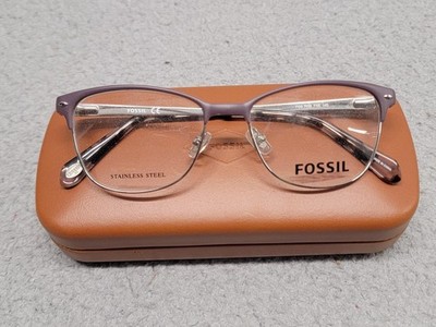 Fossil FOS 7034 51-16-140 Stainless Steel Eyeglasses Frames Purple Glasses Case