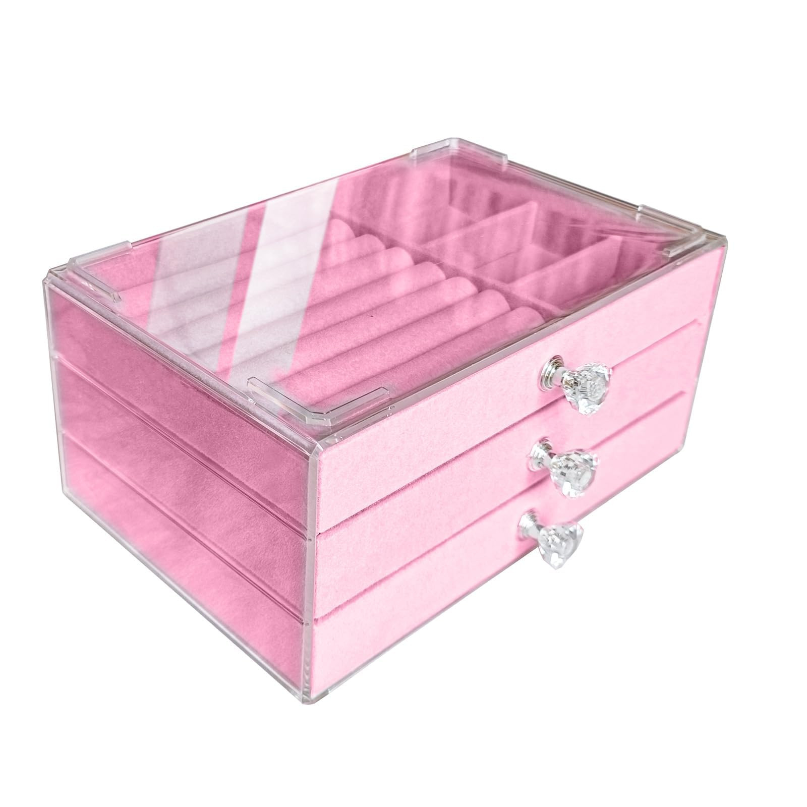 Clear Acrylic Velvet Jewelry Organizer with 3 Drawers, Stackable Display Stor...