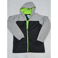 Columbia Boys Black Light Gray Raincoat with Lime Green Lining