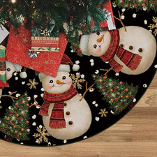 Christmas Black Snowman Tree Skirt Vintage Decorations Xmas Tree Mat 48 Inch Win
