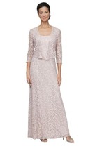 Alex Evenings Womens Buff Lace Sequins 2Pc Formal Evening Gown Jacket S-16 229