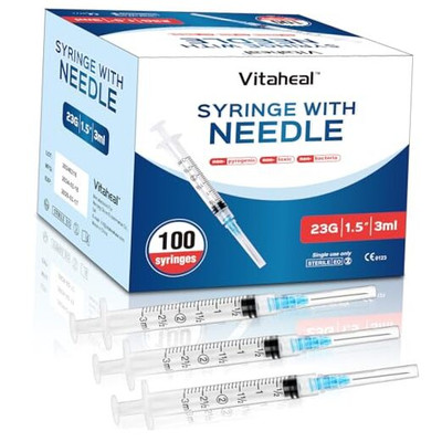 100 Pack 3ml with 23Ga 1.5 inch, Lab Supplies, Luer Lock, Individually Packaged 