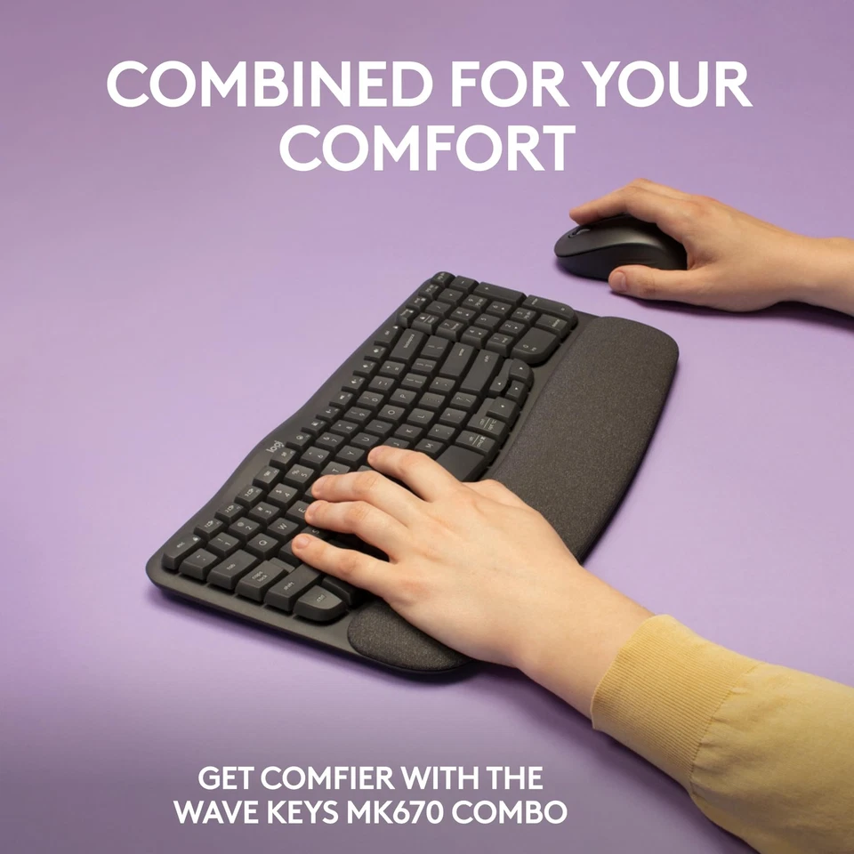 Graphite Wireless Ergonomic Keyboard and Mouse Combo with Palm Support - Image 2 of 4