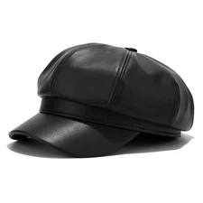 Voilipex Womens PU Leather Newsboy Cap 8 Panel Paperboy Newsie Cap Bakerboy B...