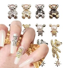 Bear Nail Art Decorations, Alloy Bear Nail Glitter Design, 24pcs Gold and