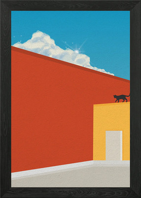 Cat Jump on a Roof Framed Wall Art Poster Canvas Print Picture