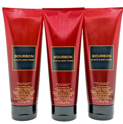 NEW Bath & Body Works Lot of 3 Tubes Bourbon Men's Hydrating Body Cream 8 oz