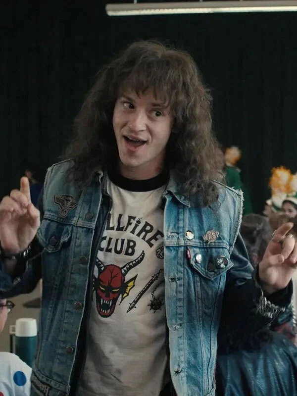 Handmade Stranger Things Eddie Munson Hellfire Club Vest & Black Leather Jacket