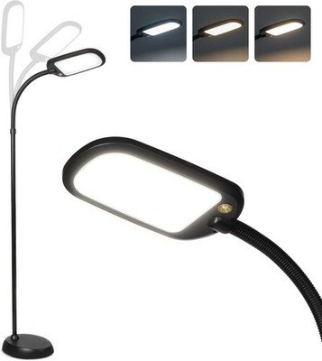 Slim LED Floor Reading Lamp Tall W/ Adjustable Gooseneck Dimmable Black
