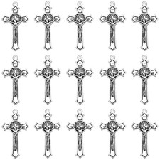 30pcs Antique Silver Jesus Crucifix Christ Cross Charms Pendants For DIY Maki...