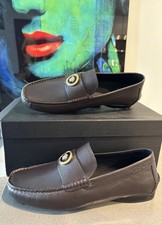 NIB Versace Medusa Tribute Logo Brown Leather Driving Shoes Loafers Sz 42 US 9