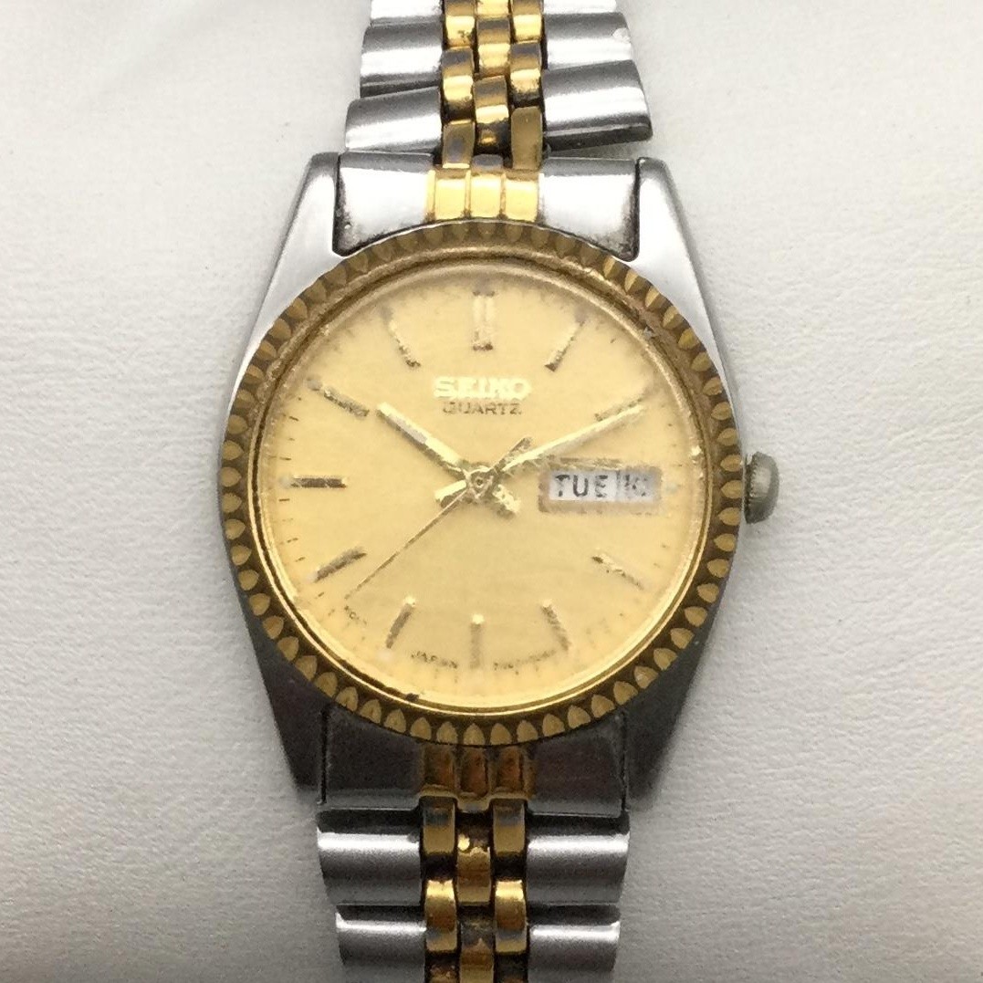 Vintage Seiko Womens Watch 23mm Two Tone Day Date 7N82-0041 New
