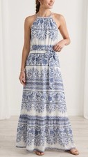 LOFT Blue and White Halter MaxiDress with Belt size small