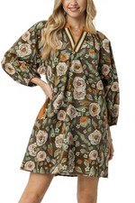 Umgee Vintage Camellia Dress Olive Mix