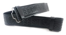 Black Leather Scottish Highland Kilt Belt With Thistle Embossed Design Extra...