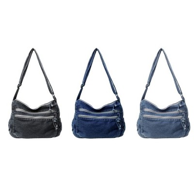 Multifunctional Women s Denims Crossbody Bag Satchel for Shopping and Travel