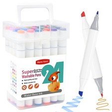 Washable Markers for Kids, 24 Colors Dual Tip Markers with Carrying Case, Col...