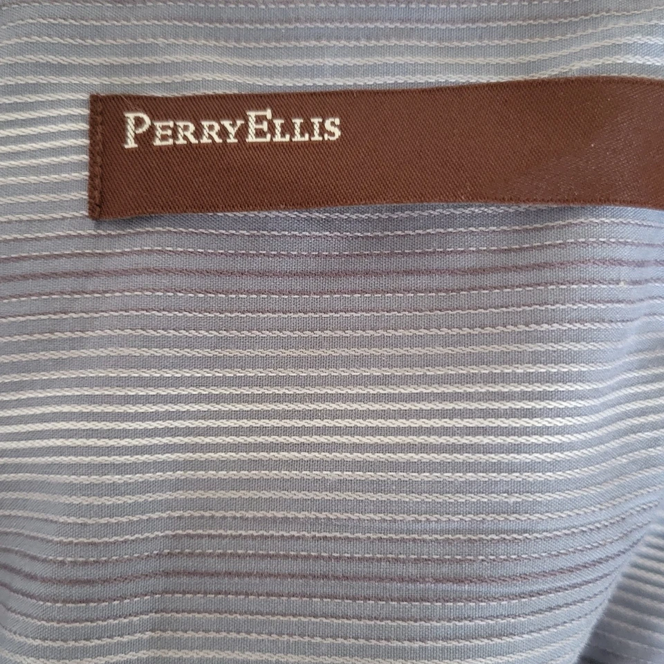 Perry Ellis Men Shirt Size XXL Variegated Blues White Long Sleeve Front Button - Image 3 of 4
