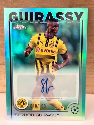 2024-25 Topps Chrome UEFA Serhou Guirassy Auto Aqua Refractor #/199 Dortmund