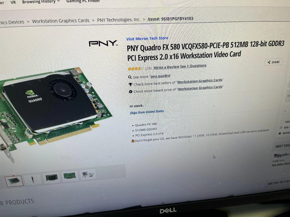 5BB  PNY Quadro FX 580 VCQFX580-PCIE-PB 512MB 128-bit GDDR3 PCI Express 2.0 x16 - Image 2 of 3