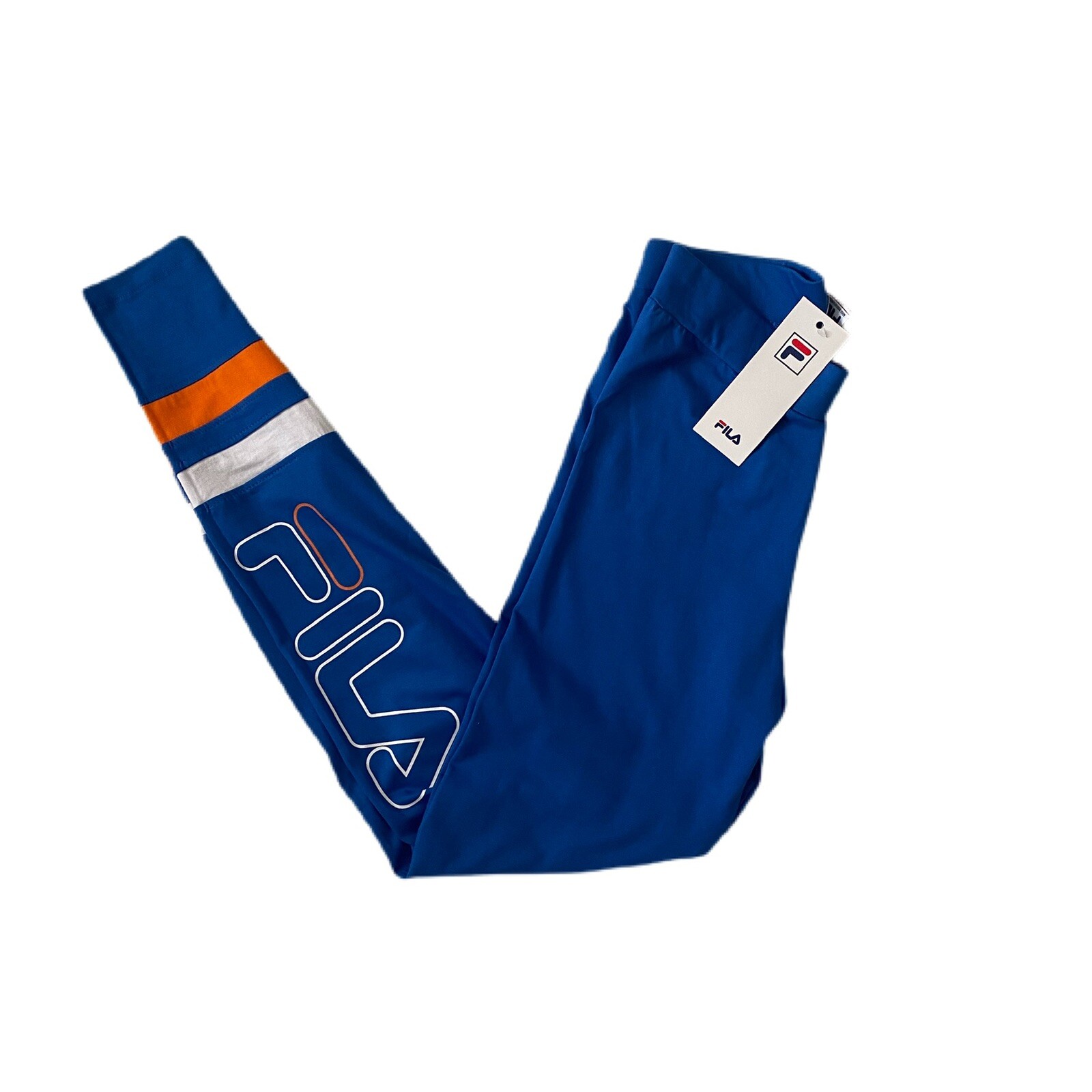 Leggings Fila Palestra Grafica Spell Out Strisce Sport Corsa Yoga Blu Brillante Xs 4 6