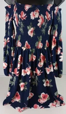 J For Justify Women's Size L Navy Pink Floral Off Shoulder Long Sleeve Dress