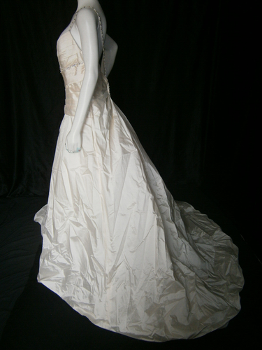 Jasmine Haute Couture Wedding Dress 14 Ivory Silk Satin Beaded Straps Ruched V - Picture 3 of 21