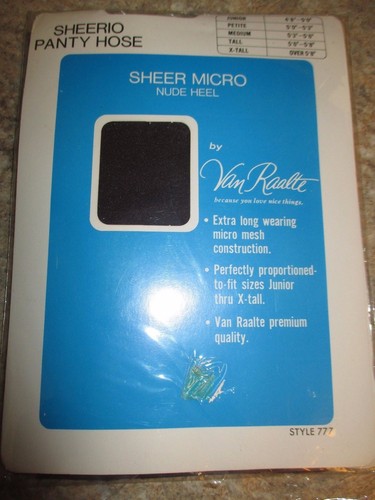 VAN RAALTE Vintage JET BLACK Nylon PANTYHOSE - Size MEDIUM -1970's -5'3" to 5'6" - Picture 2 of 2