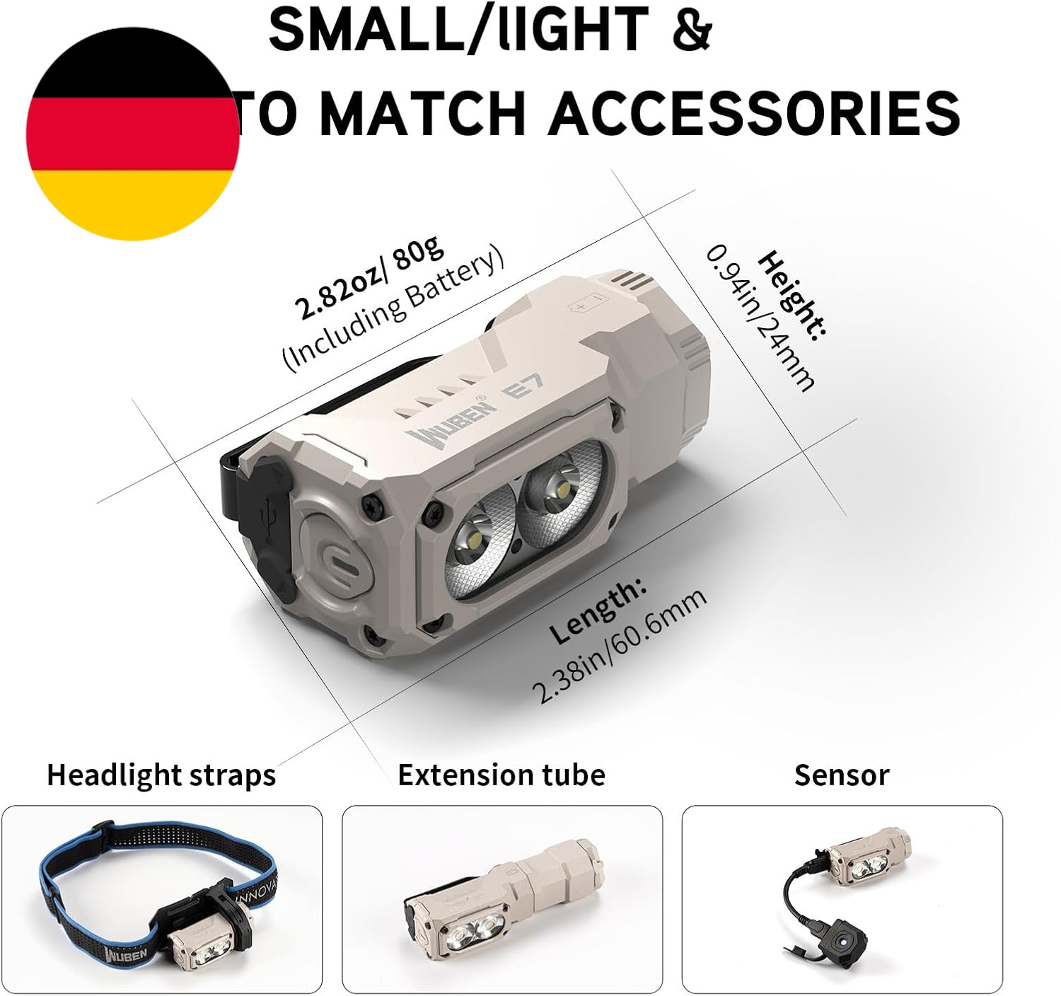 WUBEN E7 1800 Lumen Khaki Wiederaufladbare Mini-Taschenlampe Mit Magnet Superh