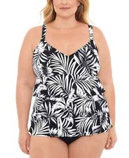 Swim Solutions Plus Size Triple-Tier Tummy-Control Fauxkini One-Piece Swimsui...