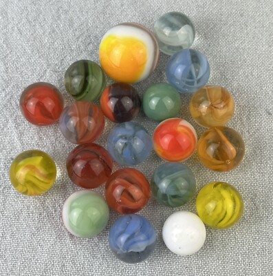 Vintage Glass Marbles Agate Colorful Swirl Cloudy Shooter Lot Of 20pc