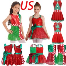 Girls Sequins Christmas Santa Elf Cosplay Fancy Dress Dance Party Costume