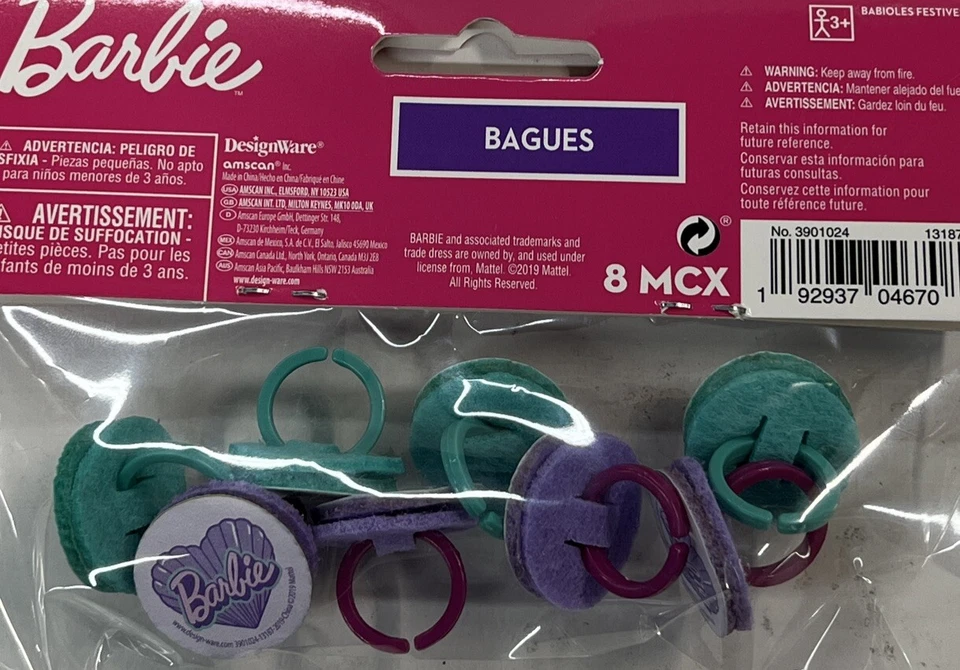 Anillos de plástico Barbie sirena para regalos de fiesta de cumpleaños, púrpura/verde azulado, 8 quilates Foto 2 de 2