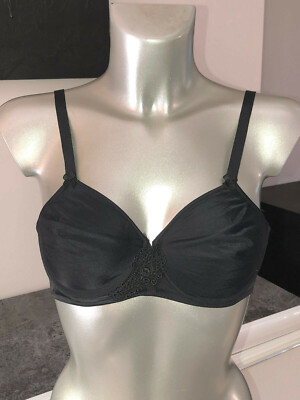 Luxurious Black Satin Bra Lise Charmel 95 B FR 80B EU 36B US New
