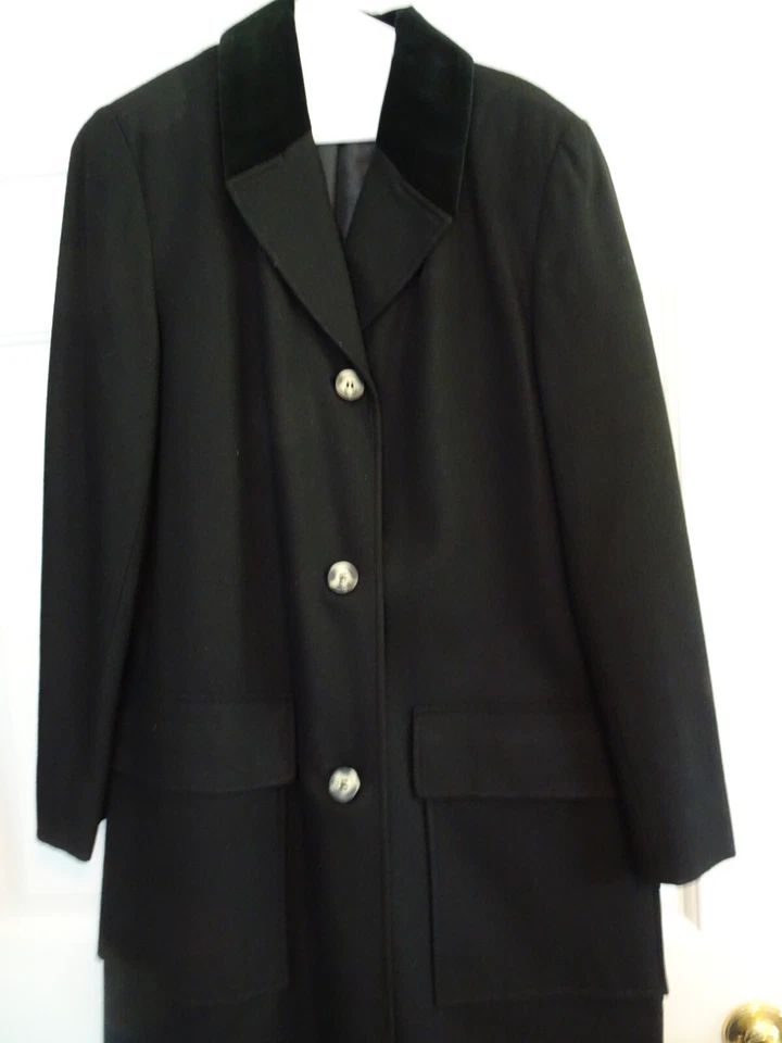 Harve Bernard Women's Size 12P Black Wool Maxi Coat-Dry Cleaned-Velour Collar