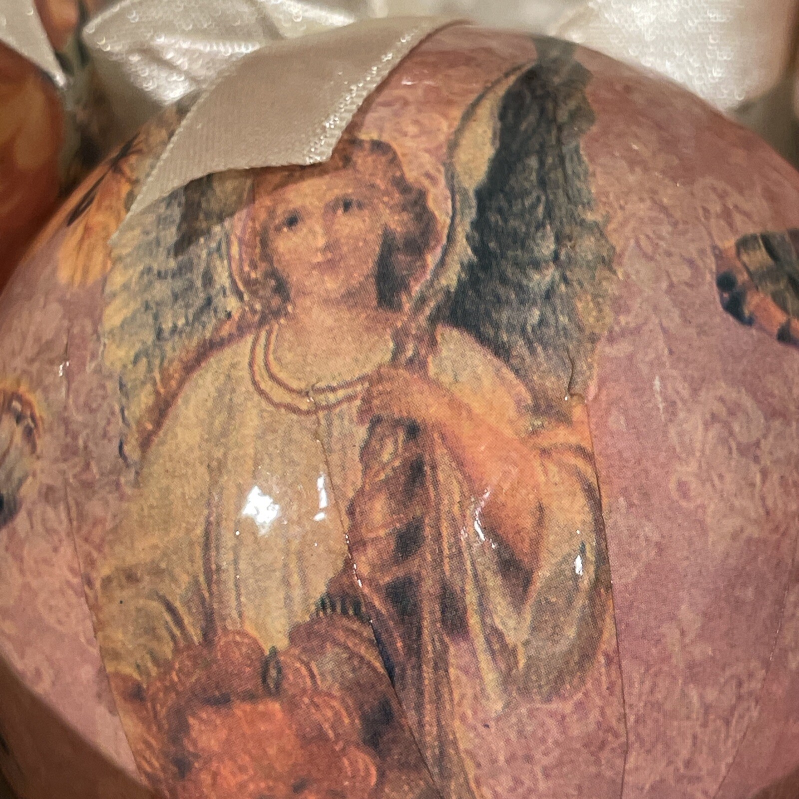 Vtg 1995 C&F Christmas Victorian Decoupage 12 Ball Ornaments Angels Santa Roses