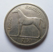 1951 Irish Half Crown Coin Old Ireland 1/2c Horse First Year Of Type