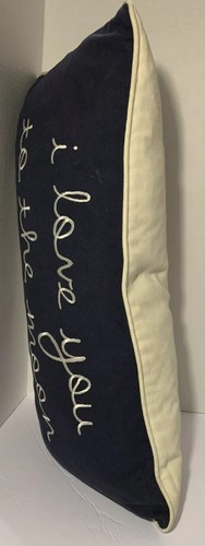 I Love You To The Moon And Back ~ Almohada Bordada Grande 23" ~ Azul Marino y Marfil - Imagen 6 de 12