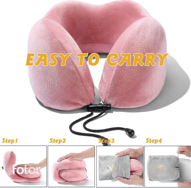 Memory Foam Travel Pillow with Eye Mask & Ear Plugs for Comfortable Sleep